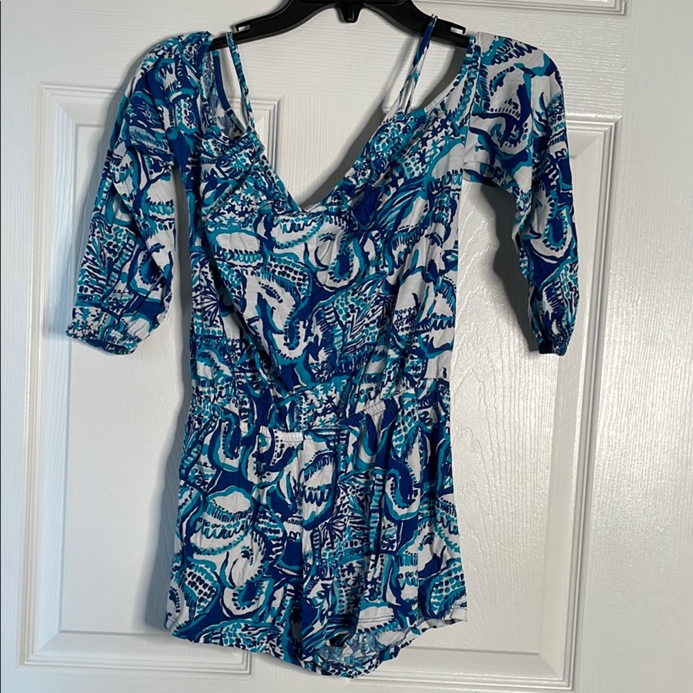 Lilly Pulitzer girls cold shoulder elephant print romper